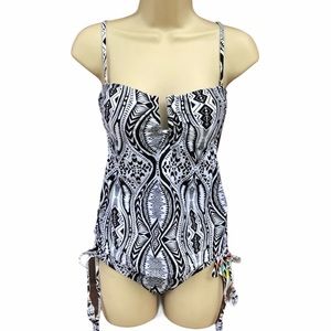 Raisins Swim Suit S Black White Tankini 2 pc Small Swimwear Bikini Bottom Ruched